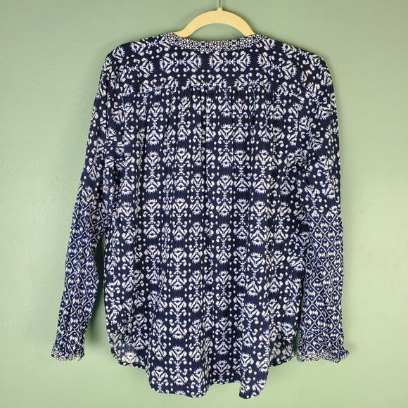 Ann Taylor Loft Blue Mosaic Split Neck Blouse Size Medium - Picture 2 of 8